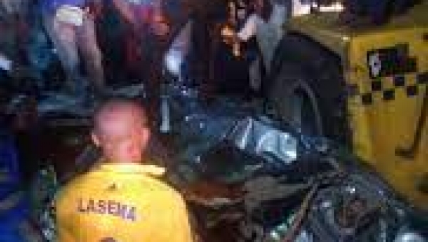 Four trapped as truck falls on car in Lagos
